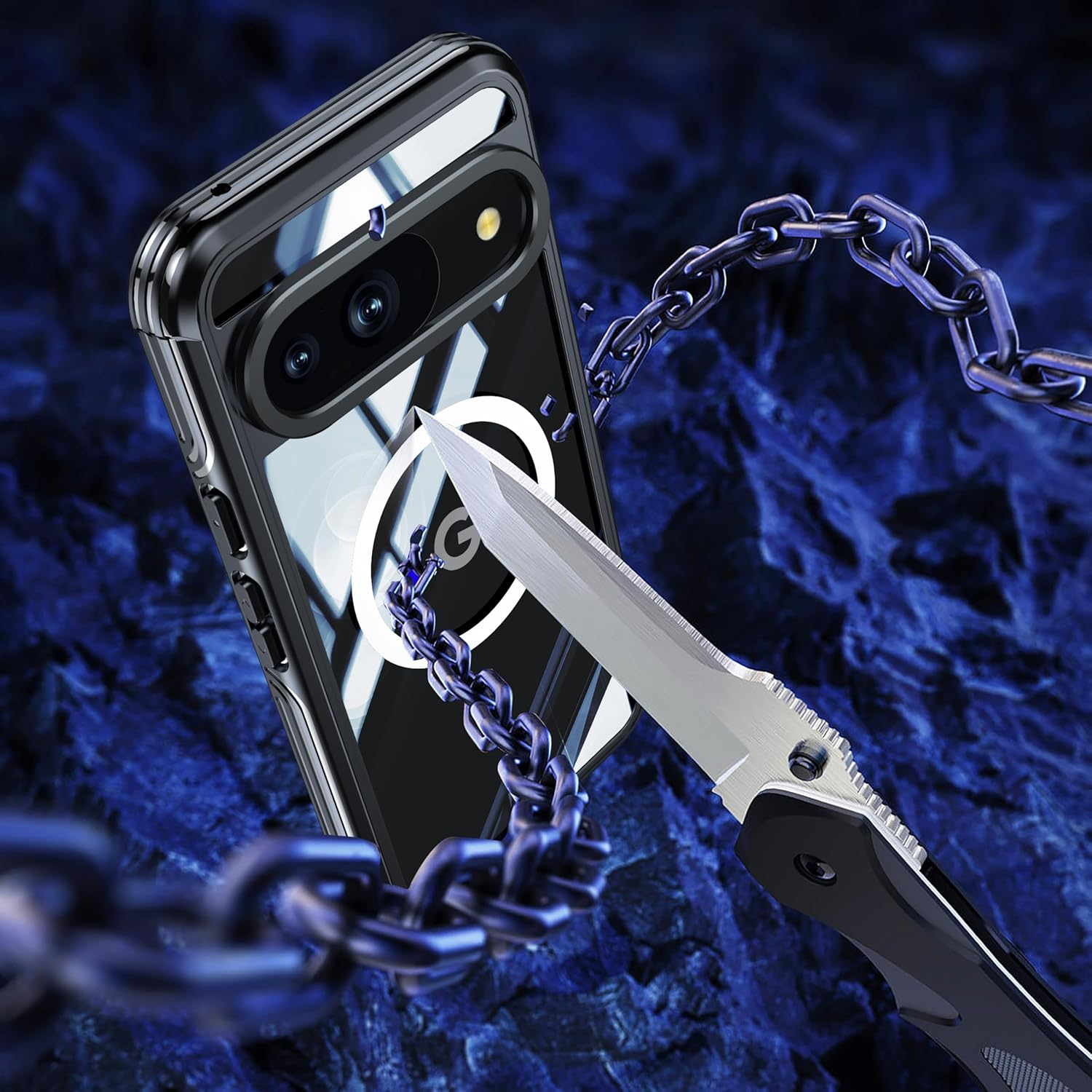 ELEPIK for Pixel 9A Case [Built-In 9H Screen Protector] [Compatible with Magsafe] [Full-Body Protection] Phone Case for Google Pixel 9A with Dustproof, Wireless Charging, Black image number 1