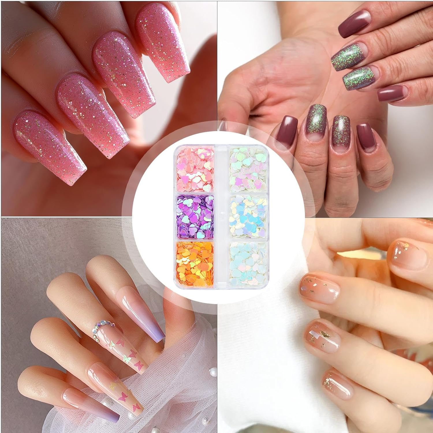 Nail Glitter - 6 Grids Valentine'S Day Heart Glitter Decals,Acrylic Confetti Manicure Art Holographic Crafts Decals for Women Girls Eye image number 2