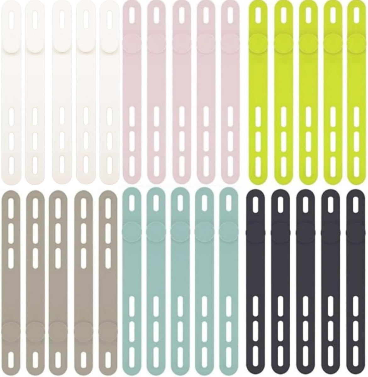 KLHCDUO 30PCS Reusable Silicone Cable Ties, High Elastic Cable Organizer, Multi-Colored