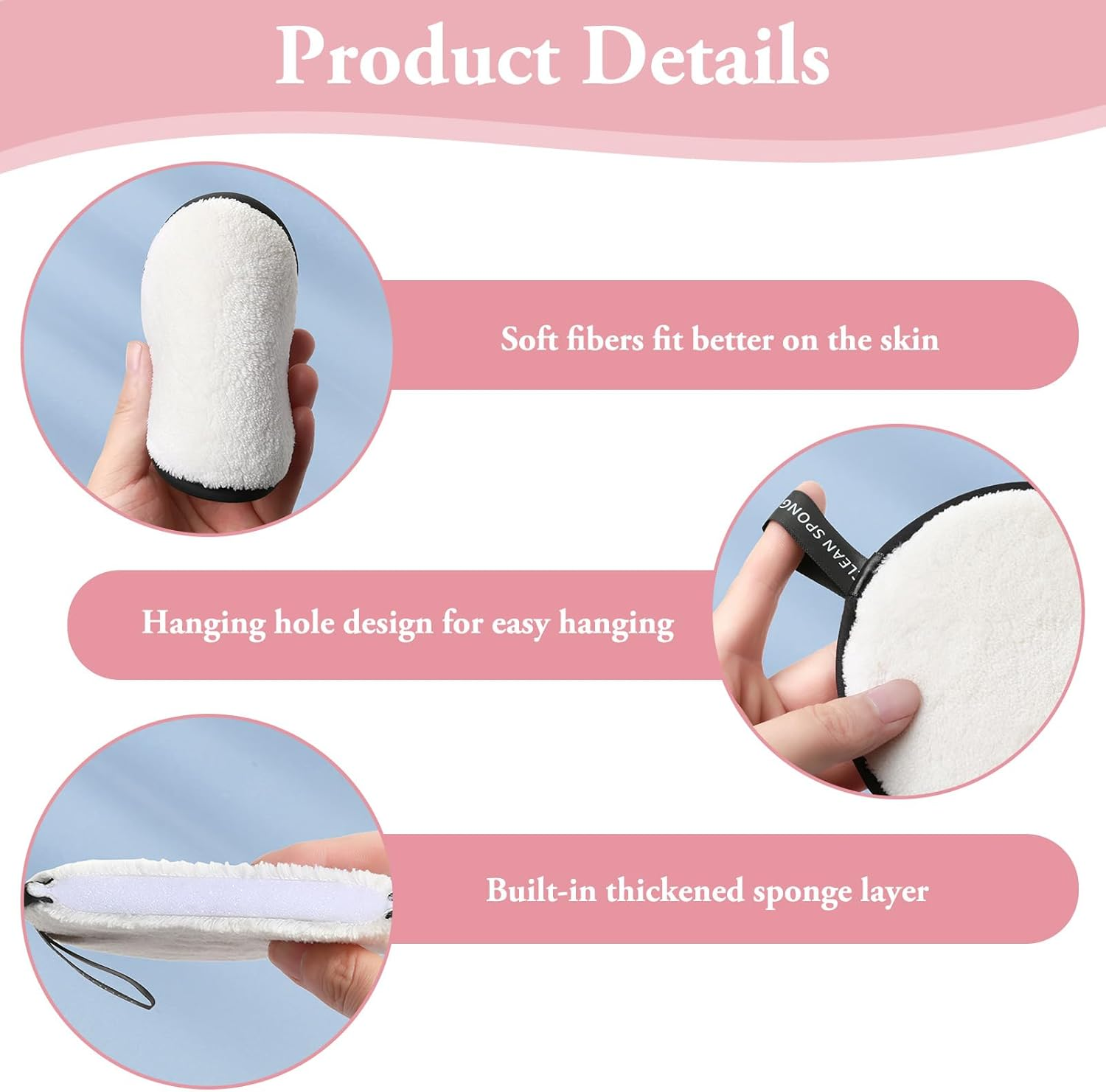 4 Pcs Reusable Makeup Remover Pads - 12Cm Eco-Friendly Microfiber Cleansing Cloths for All Skin Types - Gentle Makeup Eraser for Eye Makeup, Foundation & Lipstick (2 Colors & 2 Styles) image number 4