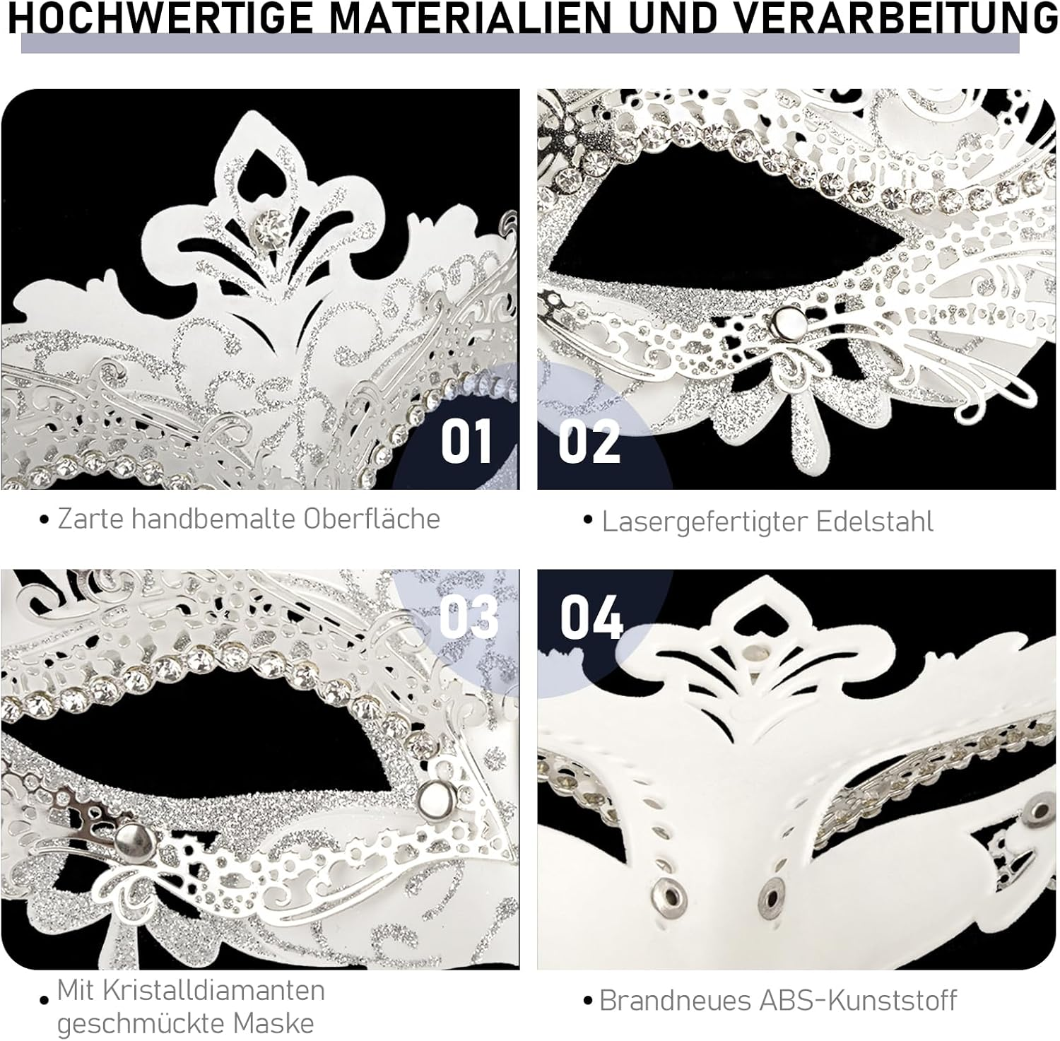 Hoshin Masquerade Mask Mardi Gras Deecorations Venetian Masks for Womens (White) image number 6