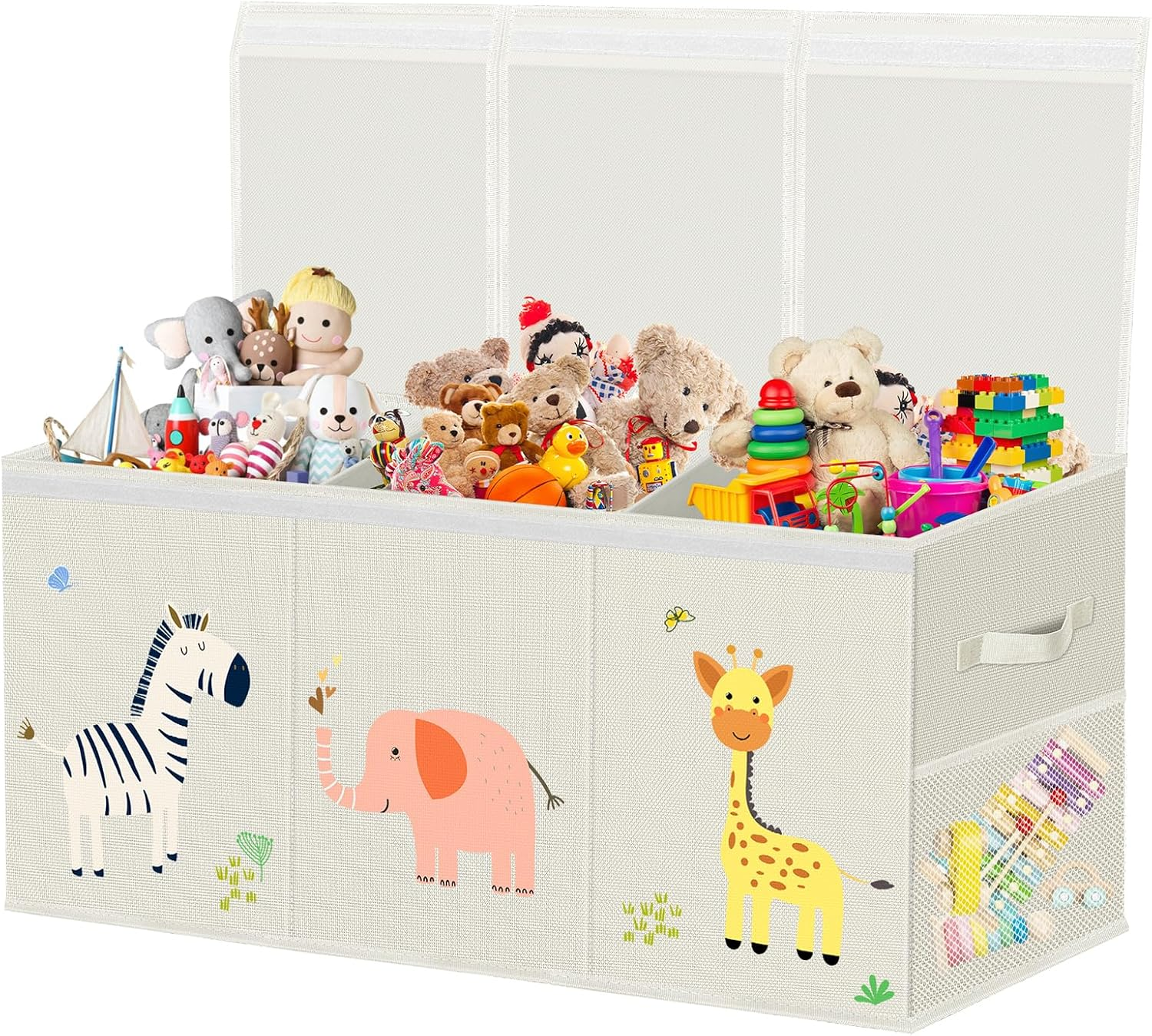 VERONLY Extra Large Toy Box Storage for Boys Girls - Collapsible Toy Chest Organizer for Kids,Toy Bin Container with Lid and Handles for Clothes, Nursery, Playroom,Bedroom,Stuffed Animals,Quilt(Beige) image number 2