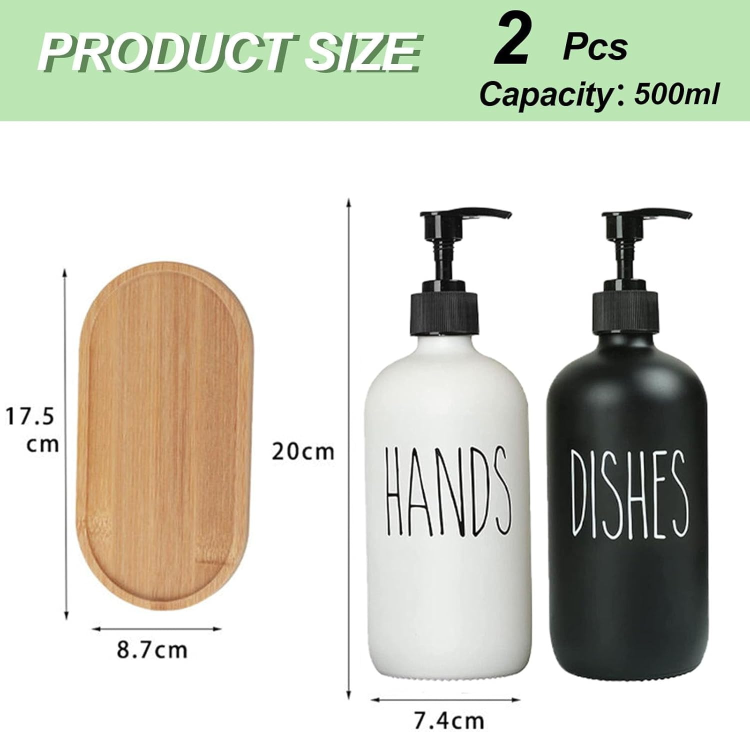AXIM Glass Soap Dispenser Set,Versatile Lotion Liquid Soap Dish Dispenser,2 PCS 500Ml Shampoo Lotion Hand Soap Dispenser for Kitchen Deco,Bathroom, Countertop (Black+White) image number 5