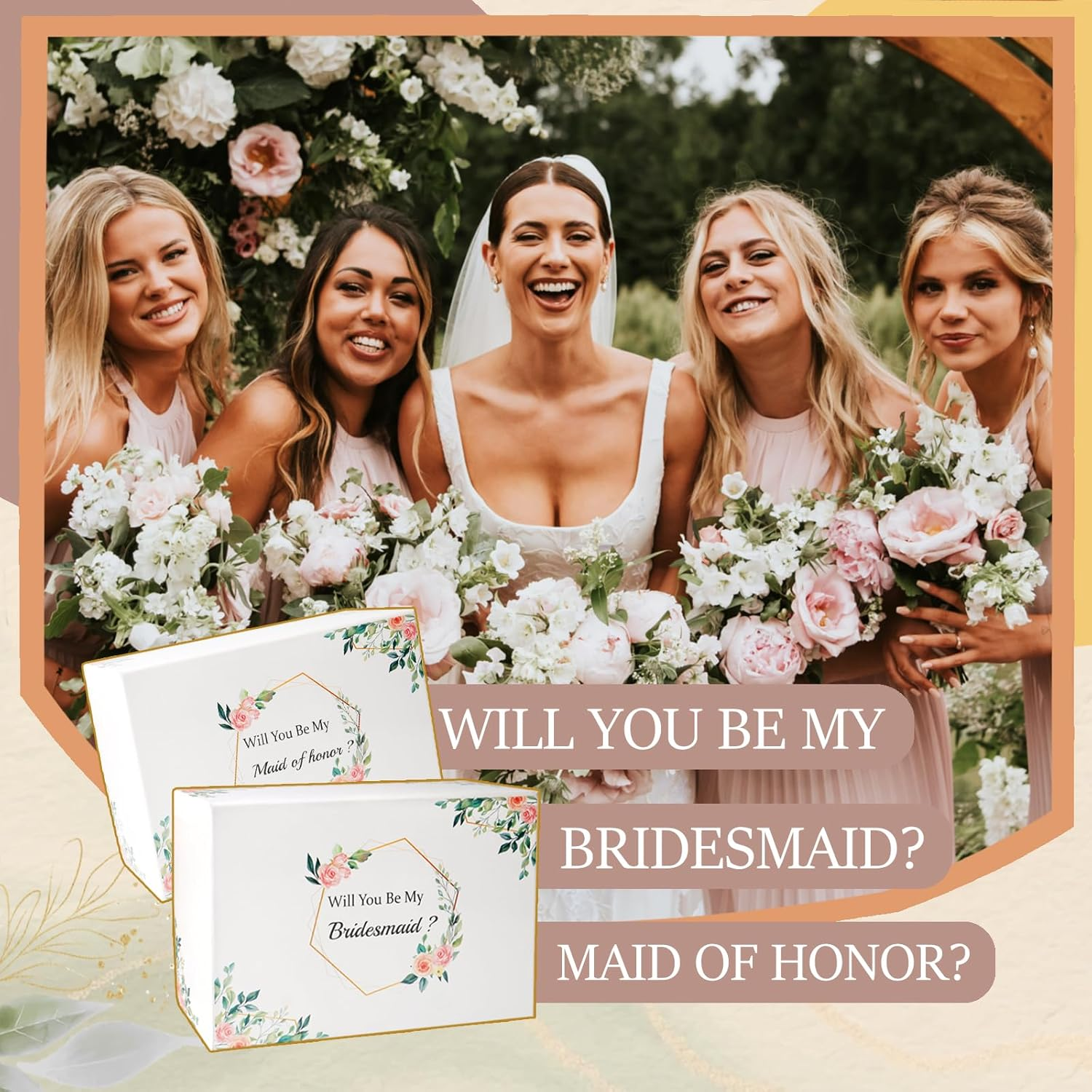 Mhoel 40Pcs Bridesmaid Proposal Box Gifts Set of 4 Will You Be My Maid of Honor Proposal Gifts Set Rectangular Hair Clips Soft Socks Scented Candle Bridesmaid Scrunchies Spiral Hair Ties Bridal Shower image number 1