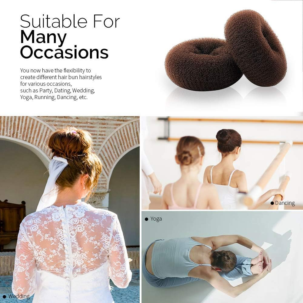 Hair Donut Bun Maker, Ring Style Bun, 2PCS Chignon Hair Large Doughnut Shaper for Thick and Long Hair (Large, 8.9Cm /Brown) image number 1