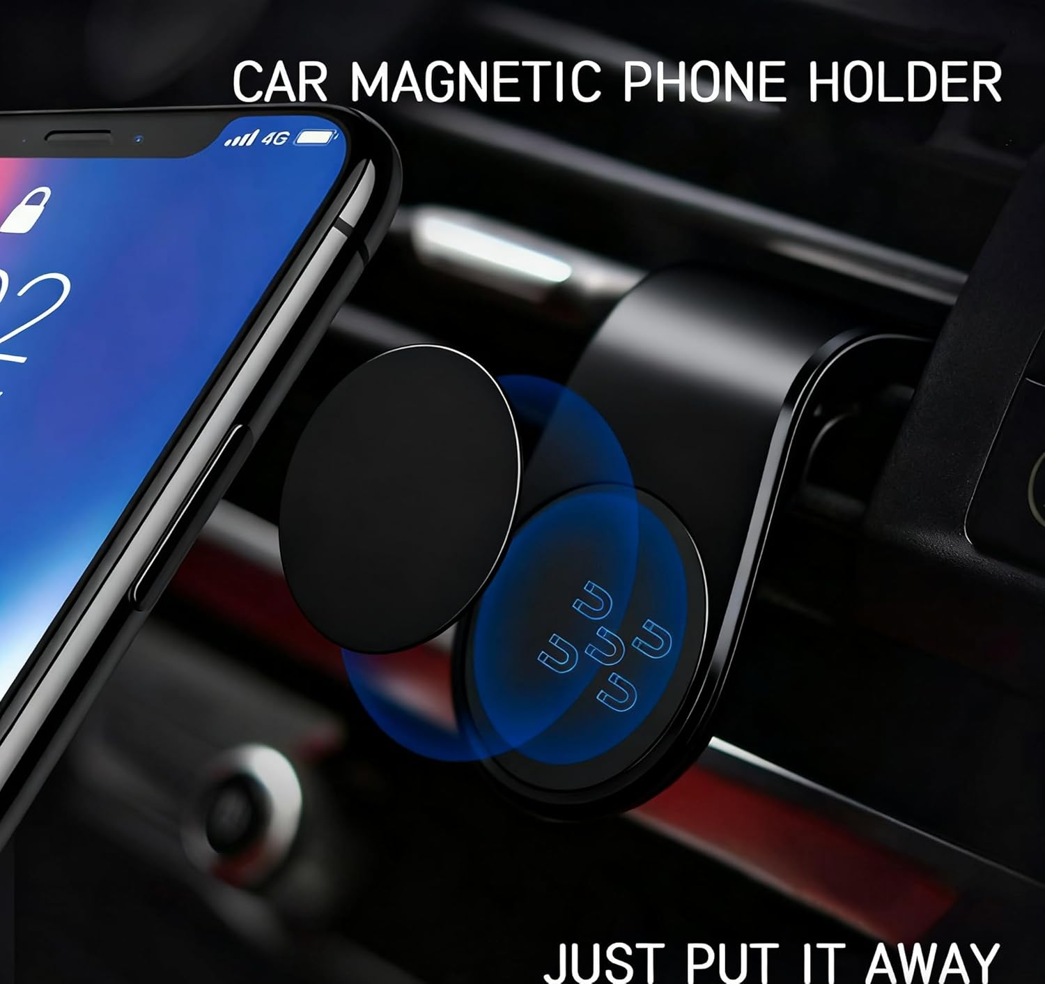 Mobile Phone Navigation Magnetic Bracke, Magnetic Phone Holder for Car, L Type 360&deg; Rotatable Non-Slip Automobile Cradles, Navigation Bracket for Any Smartphone (Black) image number 3