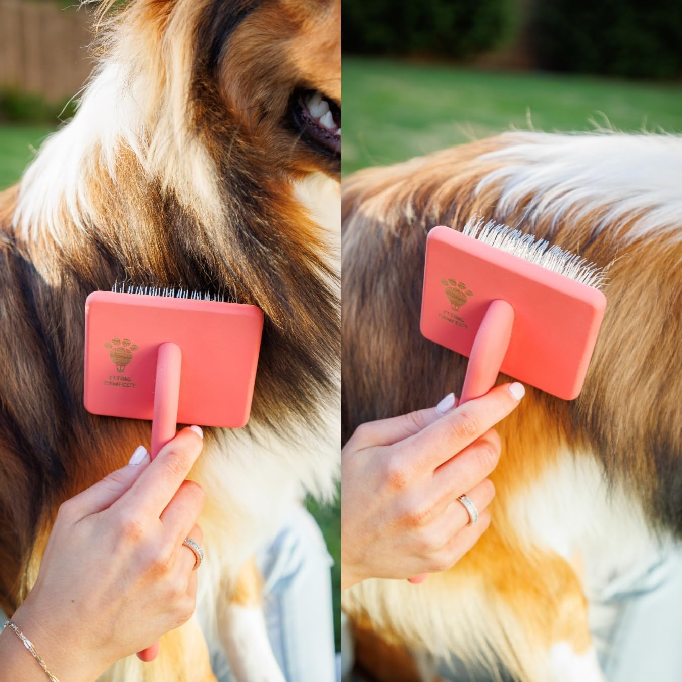 Pet Slicker Brush with Soft Massage Grooming Stainless Steel Pins - Slide This Universal Miracle Coat Slicker Brush for Dematting, Shedding Fur, and Undercoat - Professional Tool - Long Slicker Brush - Flying Pawfect image number 3