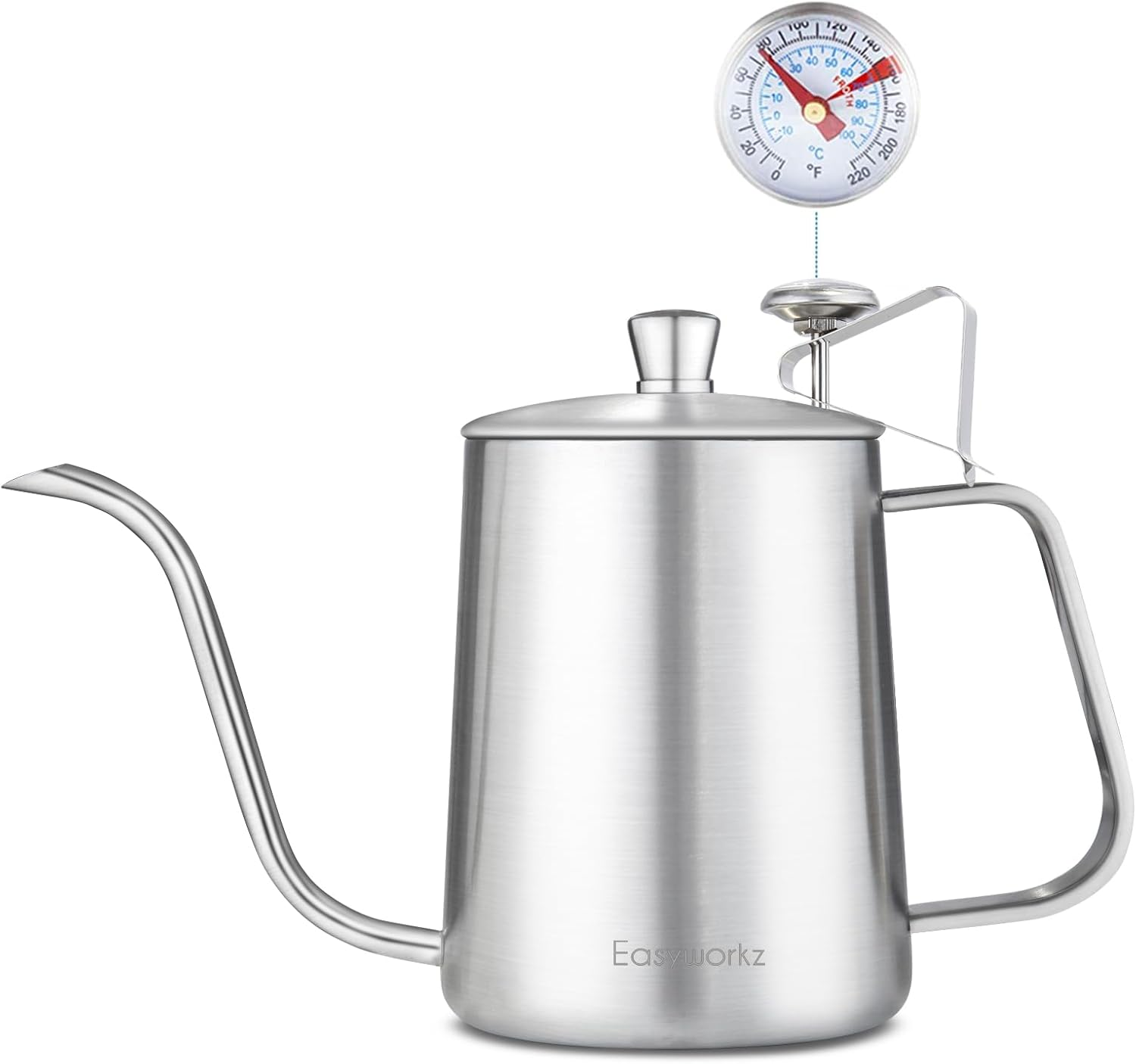 Easyworkz Gage Pour over Kettle 600 Ml Stainless Steel Gooseneck Long Narrow Drip Spout Coffee Tea Pot with Thermometer Silver image number 2