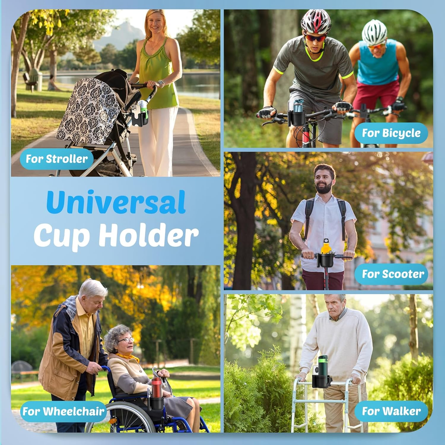 Guiseapue - Stroller Cup Holder with Phone Holder, Universal Bottle Holder for Wheelchair Walker Bike Scooter Stroller Accessories for Uppababy Nuna Bugaboo Doona Stroller Gifts for Women Mom Men