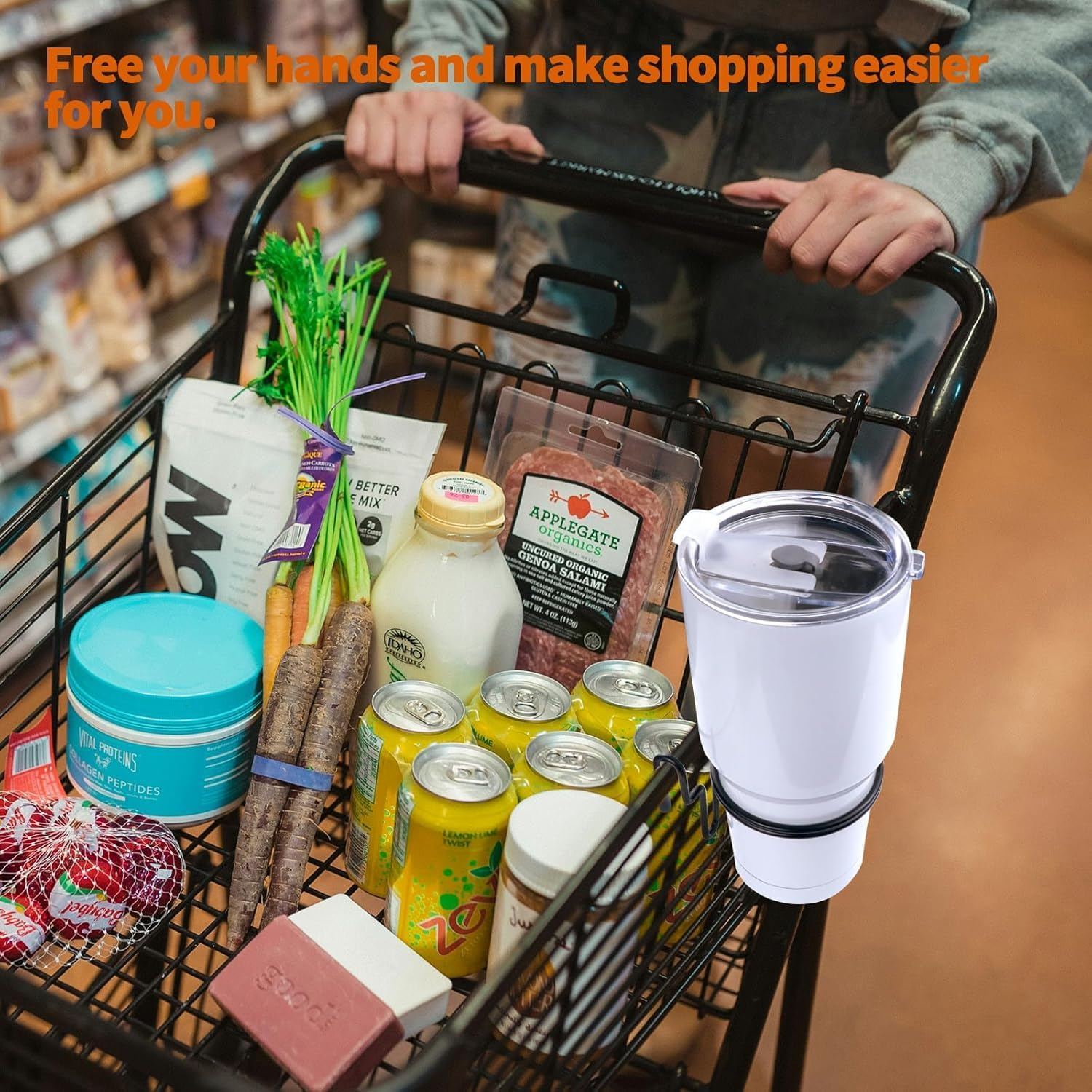 Stainless Steel Shopping Cart Cup Holder, 1Pc Stainless Steel Shopping Cart Cup Drink Holder,Metal Shopping Cart Cup Holder,Portable Shopping Cart Cup Holder,Metal Shopping Cart Water Cup Holder image number 1