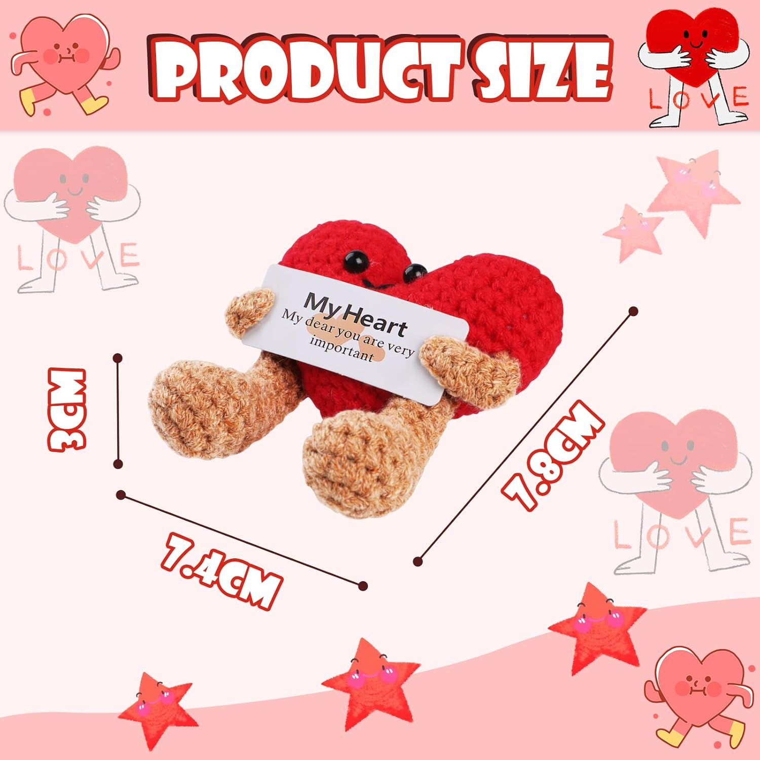 Positive Heart,Geeric Mini Funny Positive Doll+Base Knitted Ornaments Doll Handmade Decoration Positive Card Inspirational Potato Gifts Creative for Christmas New Year Souvenirs Party Decor