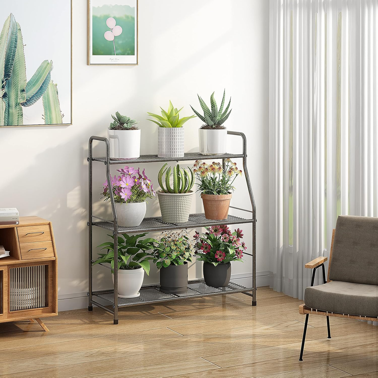 Simple Trending Plant Stand Outdoor Indoor 3 Tier Metal Waterproof Plant Shelf for Living Room Balcony Garden image number 3