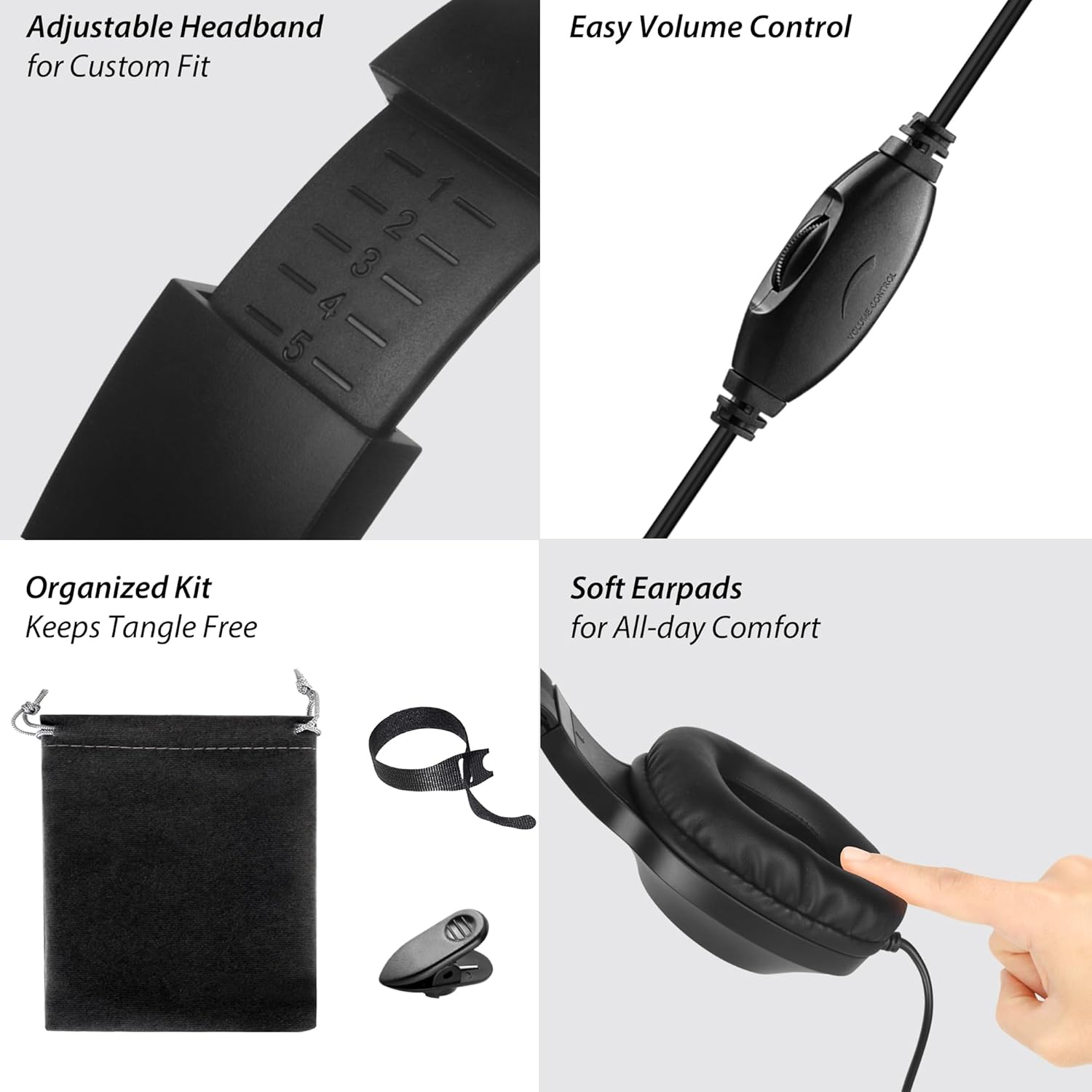 DUNGZDUZ 20Ft Extra Long Cord Headphones for TV & PC with Volume Control, Wired TV Headset with Extension Cable, 3.5Mm Aux Jack with USB & RCA Adapters for More Tvs, Senior Friendly image number 1