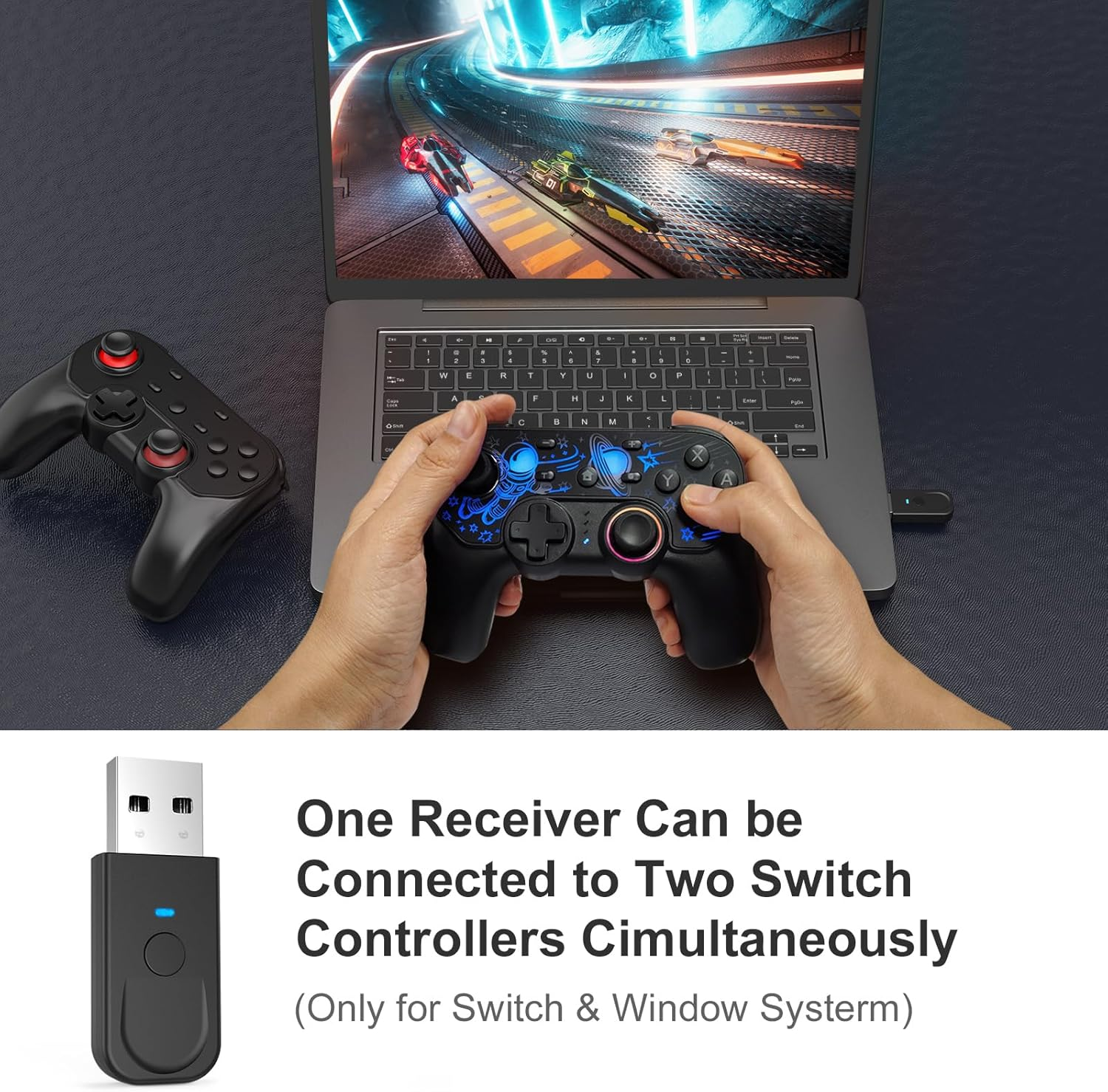 Wireless USB Controller Adapter for Switch Pro Controller/Joypad, Wireless Controller Recevier Compatible with Windows Pc/Switch/Switch Lite/Switch OLED, Support 2 Play on Switch/Pc image number 1