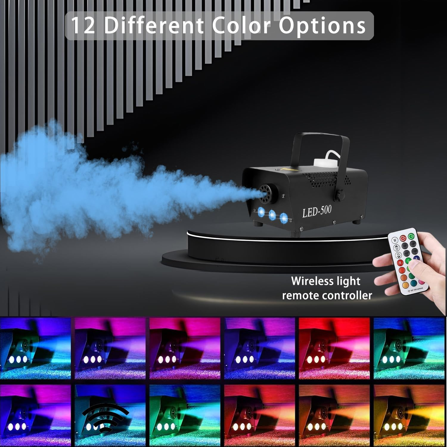 Fog Machine with Lights - 3 Stage LED Lights with 12 Colors & Strobe Effect for Party Wedding Holiday Christmas - 500W Upgraded Remote Portable Smoke Machine image number 3