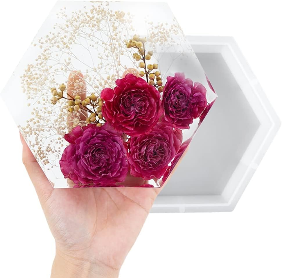 Fineinno Hexagon Resin Mold, Deep Hexagon Silicone Molds for Resin, Geometry Epoxy Resin Molds for Flowers Preservation, DIY Wedding, Valentine Gift, Home D&eacute;cor