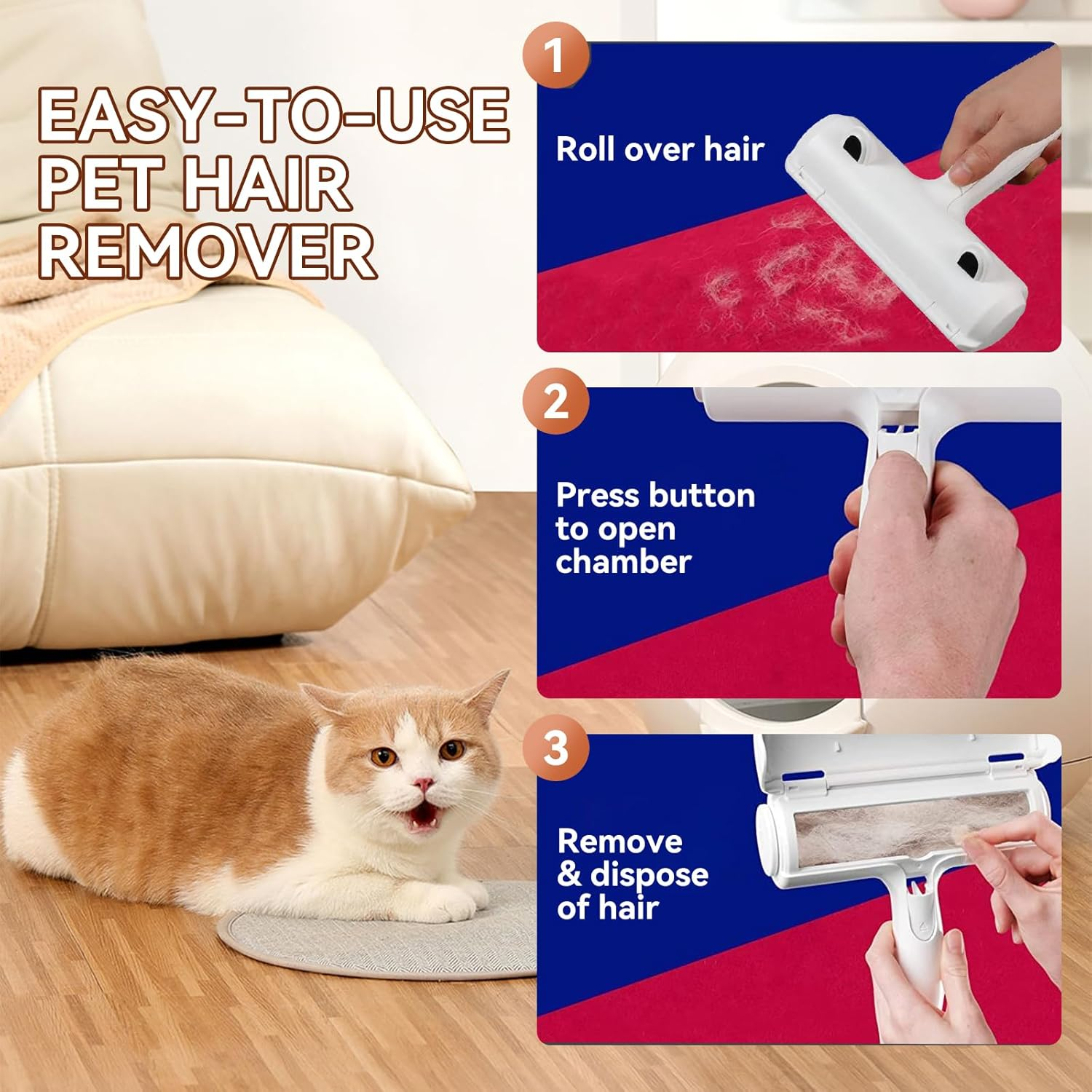 JORAGO Pet Hair Remover Roller - Reusable Lint Rollers, Dog and Cat Fur Removal Brush Device, Self-Cleaning Animal Fur Remover Tool for Carpet, Car Detailing, Clothes, Couch, Furniture, Bed, Laundry