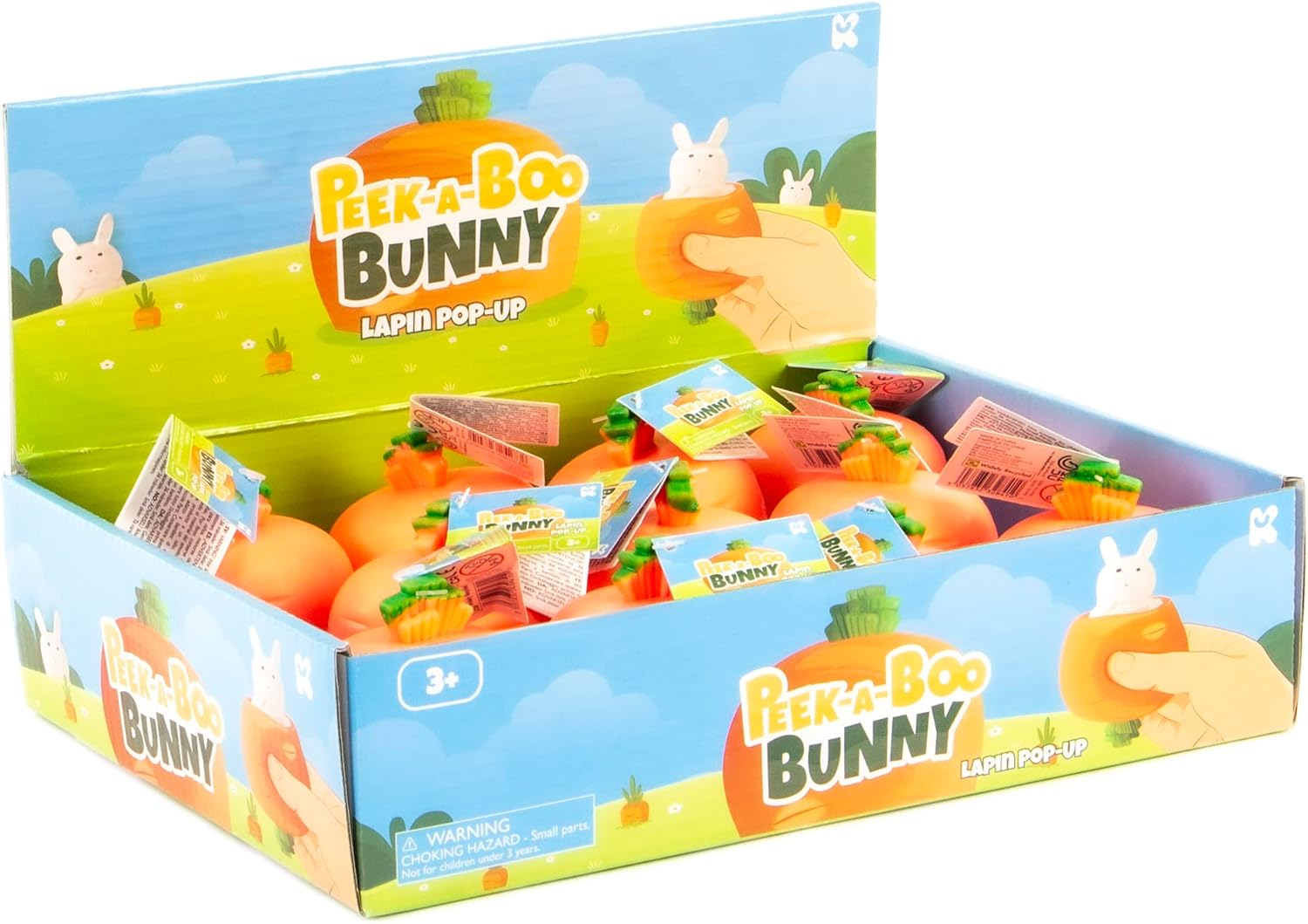 Keycraft Peek a Boo Bunny Carrot Toy, Squeeze to Reveal Hidden Bunny, Soft and Interactive Plush Toy for Kids, Engaging Sensory Play, Compact and Portable for On-The-Go Entertainment