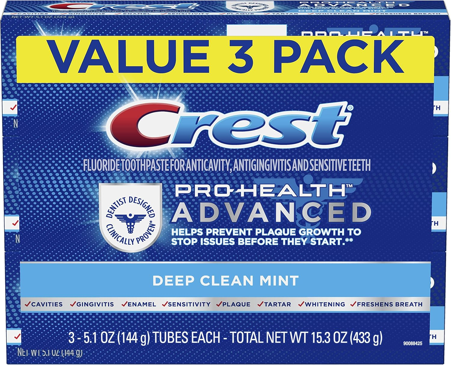 Crest Pro Health Advanced Deep Clean Toothpaste, Mint, 5.1 Ounce, Pack of 3 image number 1