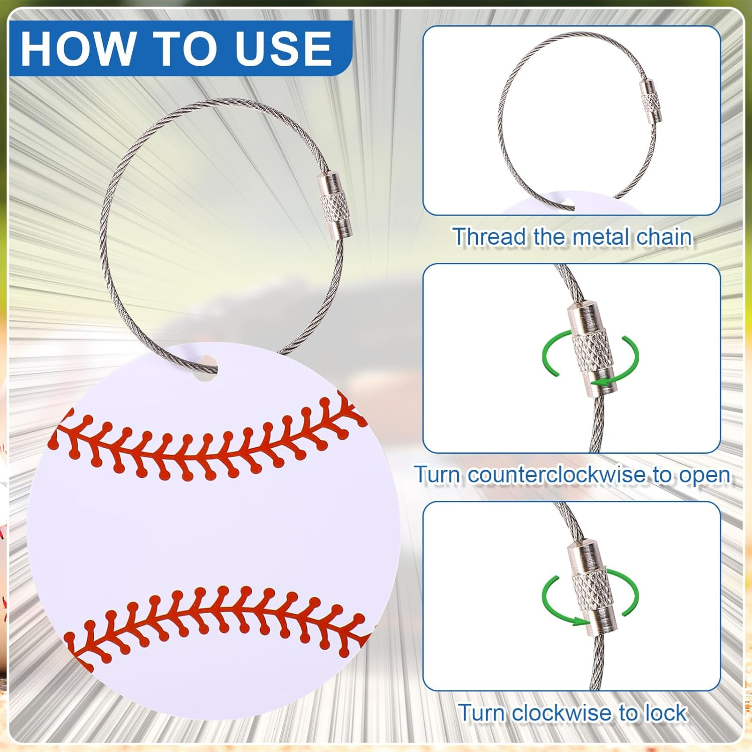 Lyreh 12Pcs Baseball Luggage Tags, 2.76In PVC Name ID Card with Metal Ring Baseball Keychain Personalize Travel Bag Labels for Women Men Suitcases Backpack Sport Team Favors