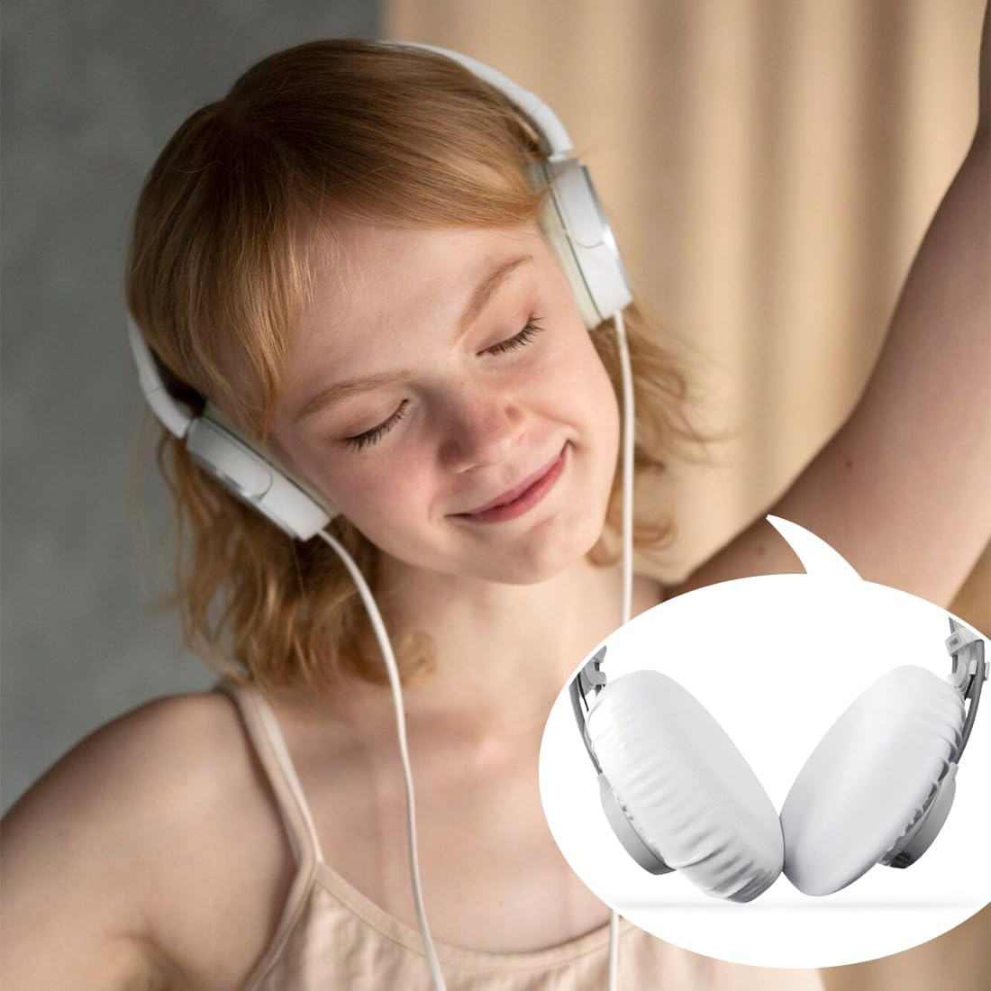 Pack of 6 Headphone Ear Pads, Stretchy Washable Headphone Covers, Headphone Ear Covers Made of Flexible Fabric, Headset Ear Pads, Sweat Protection for Gym, Gaming (White) - White image number 6