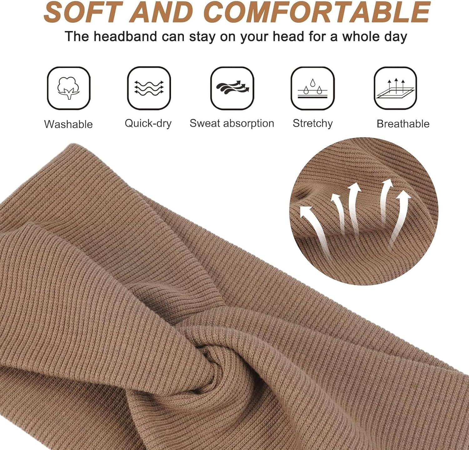 Pack of 5 Women'S Headbands, Elastic Hair Bands, Wide Headbands, Cotton Cross Headband, Women, Yoga Sports Hair Band with Bow, Soft Twisted Headband Women, Hair Accessories for Girls and Women image number 3