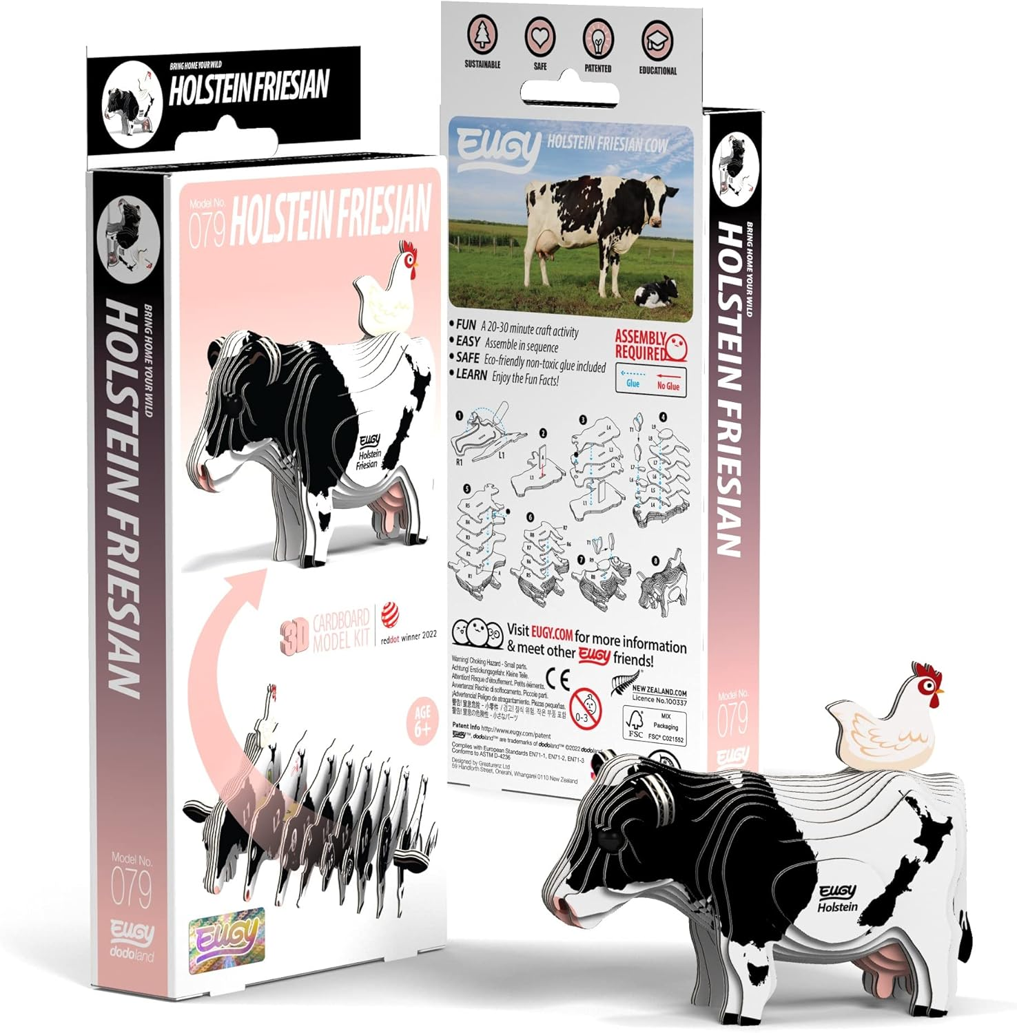 EUGY 079 Holstein Friesian 3D Puzzle - 23 Piece Eco-Friendly Educational Toy Puzzle for Boys, Girls & Kids Ages 6+ image number 1