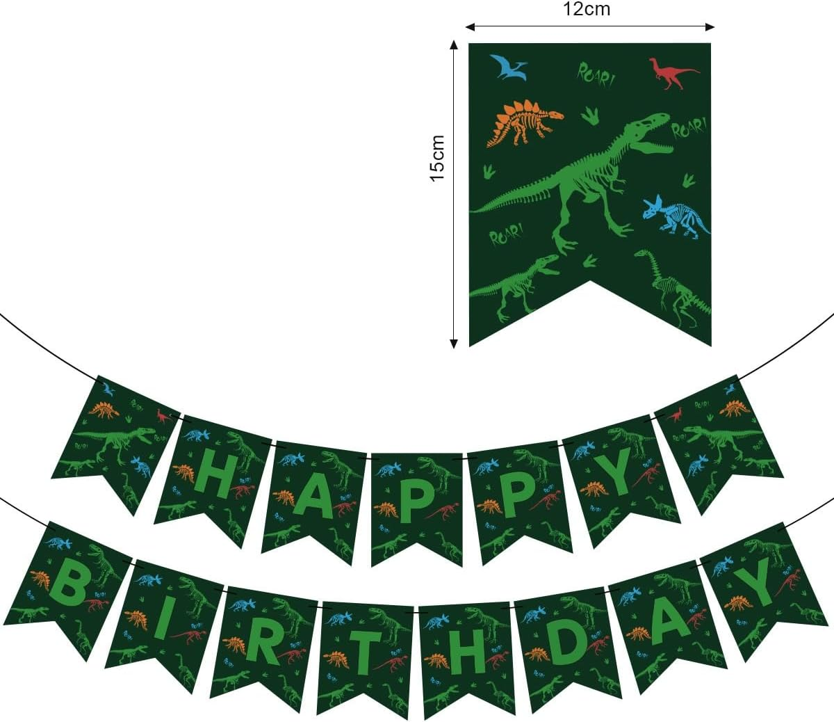 Dinosaur Theme Happy Birthday Banner, Green Camouflage Party Decoration image number 5