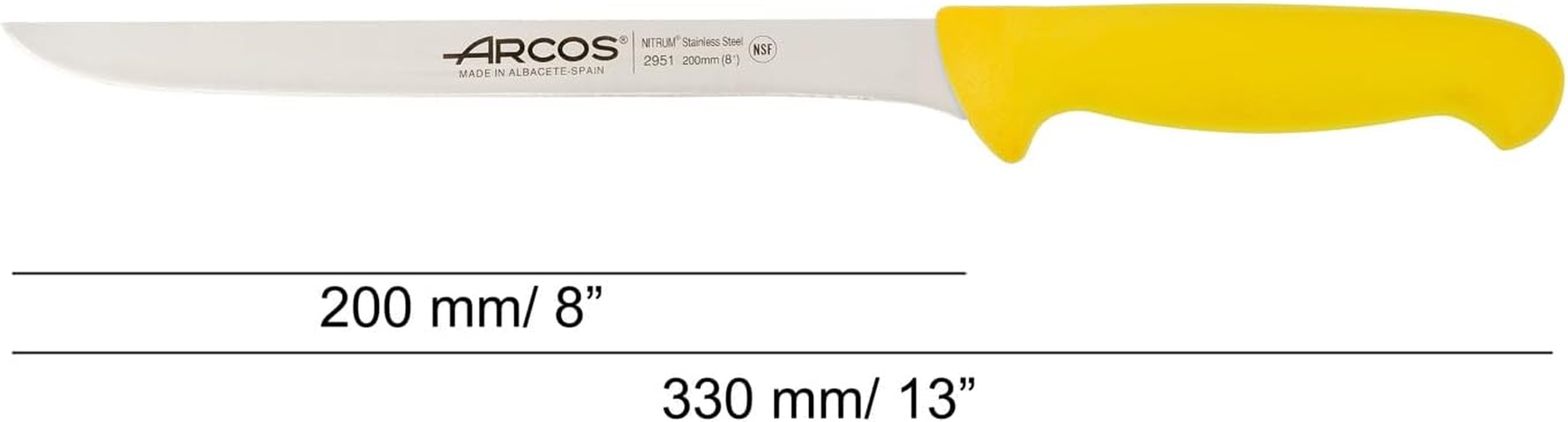 ARCOS Fillet Knife 8 Inch Nitrum Stainless Steel and 200 Mm Blade,Sharp Steak Knife to Fillet Meat and Fish, Ergonomic Polypropylene Handle,Series 2900, Color Yellow - Red image number 6