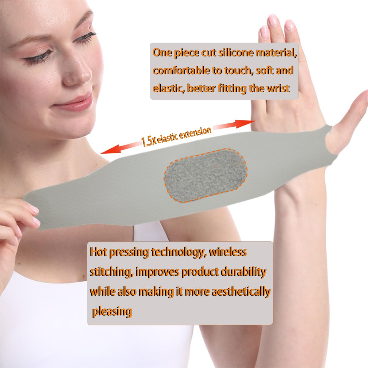 Carpal Tunnel Wrist Brace，【Silicone Material】Wrist Tendon Sheath Joint Protection， Lightweight and Adjustable Wrist Support Brace，Universal for Both Hands，Pain Relief，Lightweight, Breathable, Sweat Wicking，For Men and Women，Suitable for Housework, Sports (1, Gray) image number 6
