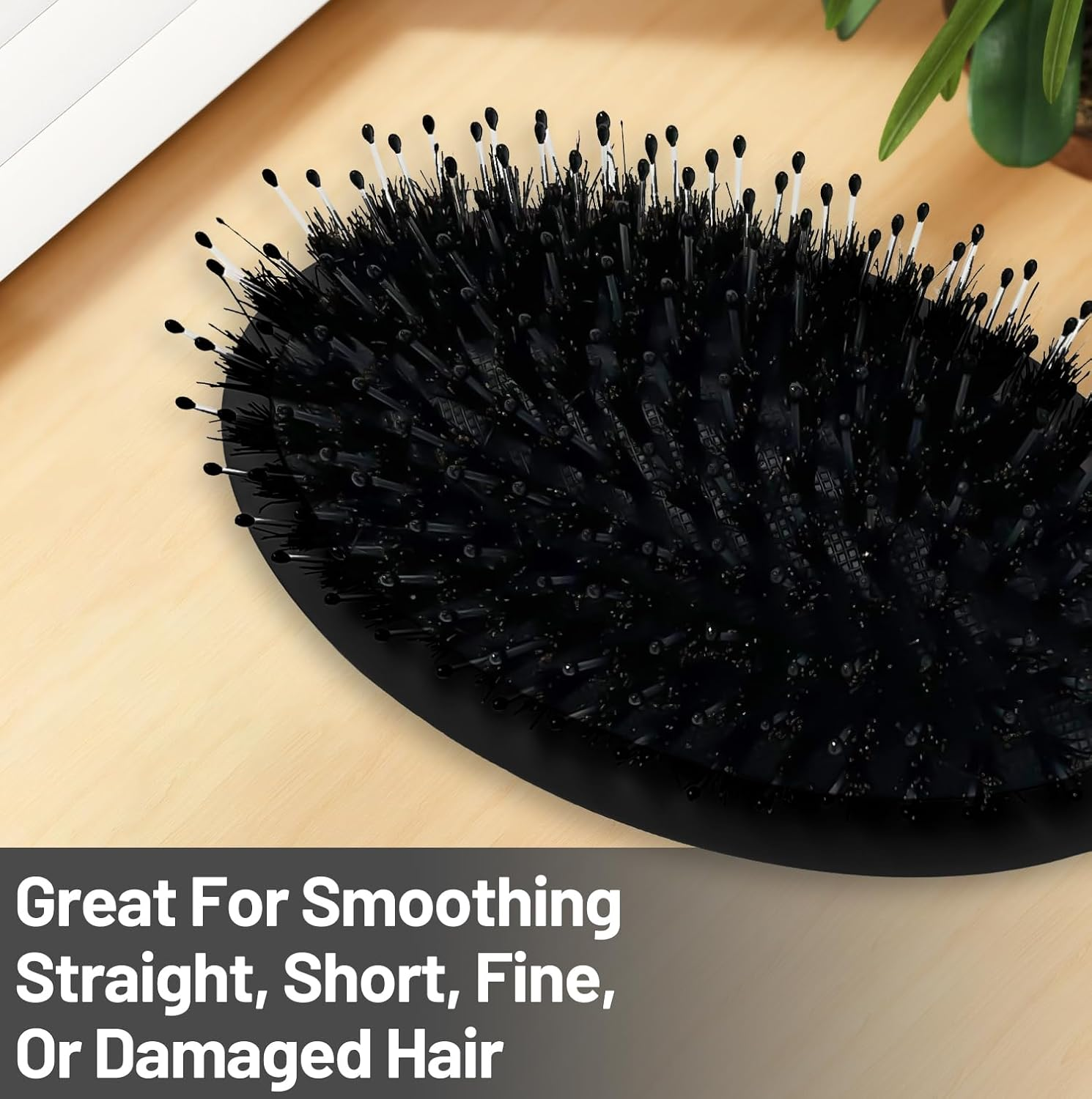 INSPUTOL Boar Bristle Hair Brush - Natural Bristle Paddle Brush for Women, Portable Detangling Comb for Smooth Styling (Black)