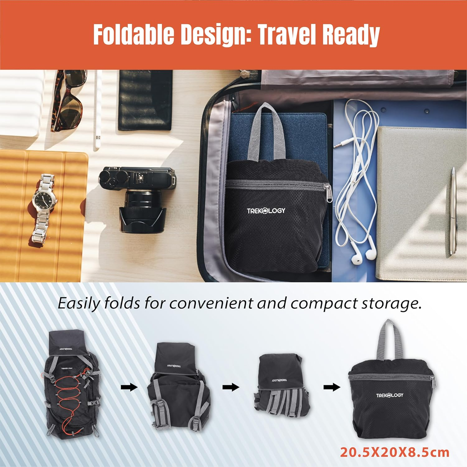 TREKOLOGY 30L Lightweight Hiking Backpack for Women and Men, Foldable Day Pack, Compact and Water-Resistant Daypack for Travel, Outdoor Adventures, Small Packable Sac &Agrave; Dos Randonn&eacute;e for Travel image number 1