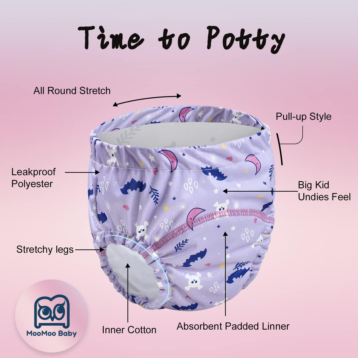 Moomoo Baby Waterproof Potty Training Underwear 6 Packs Absorbent Rubber Training Pants for Girls Cotton 6T - Blue image number 7