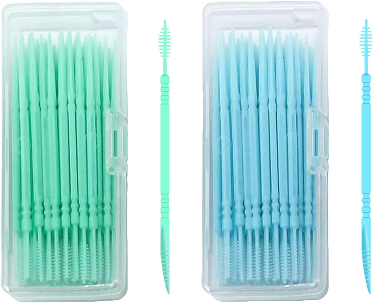 Toothpicks,Tooth Picks Flossers with Bristles,Double-Side Dental Picks,Plastic Toothpicks Disposable,Portable Package(40 Count&times;2Pack) image number 1