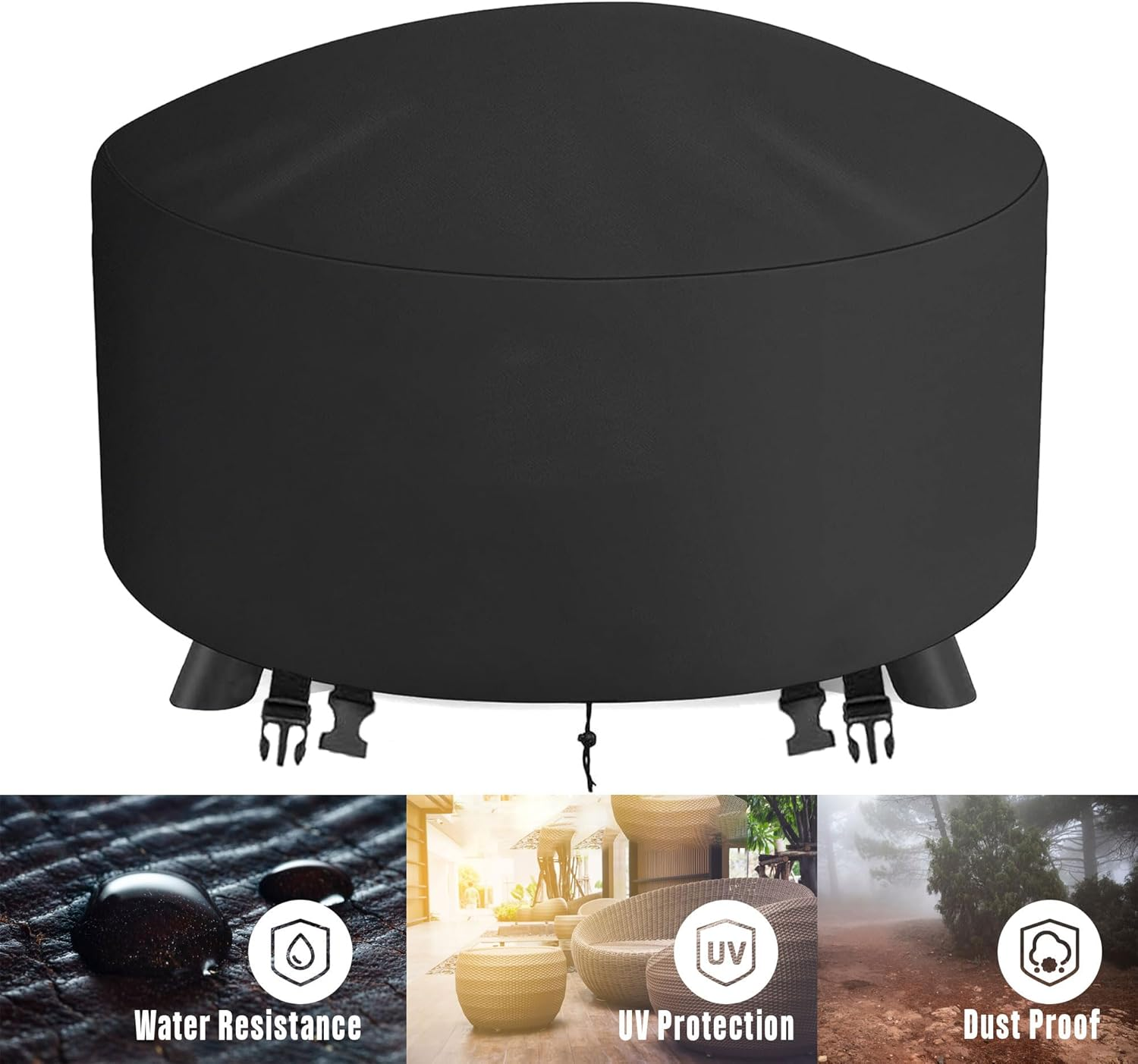 Fire Pit Cover round 101CM BBQ Cover Outdoor Waterproof Firepit Cover Patio Fire Table Cover Outdoor 40 Inch round Fire Bowl Cover for Garden, Lawn, Heavy Duty 600D - 101X101X50Cm image number 3