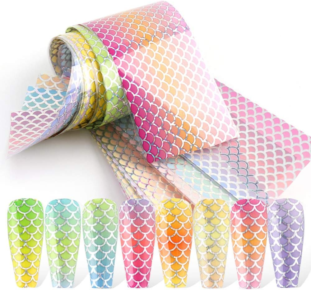 10Rolls Holographic Nail Foil Transfer Stickers Mermaid Laser Foils Nail Art Supplies Starry Paper Designs for Acrylic Decorations Women DIY Nail Arts Manicure Wraps Charms image number 5