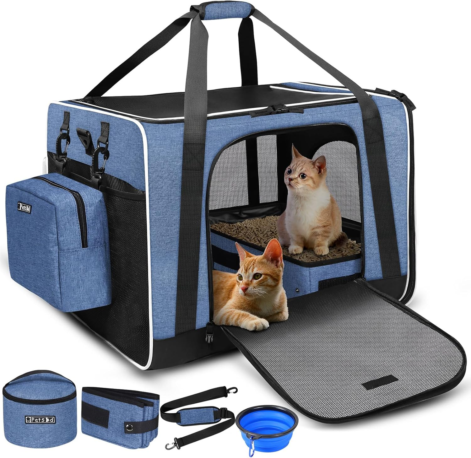 Petskd 24"X17"X17" Pet Carrier for Large Cats or Medium Dogs - Car Travel Carrier with Litter Box, Bowl, and Locking Zipper
