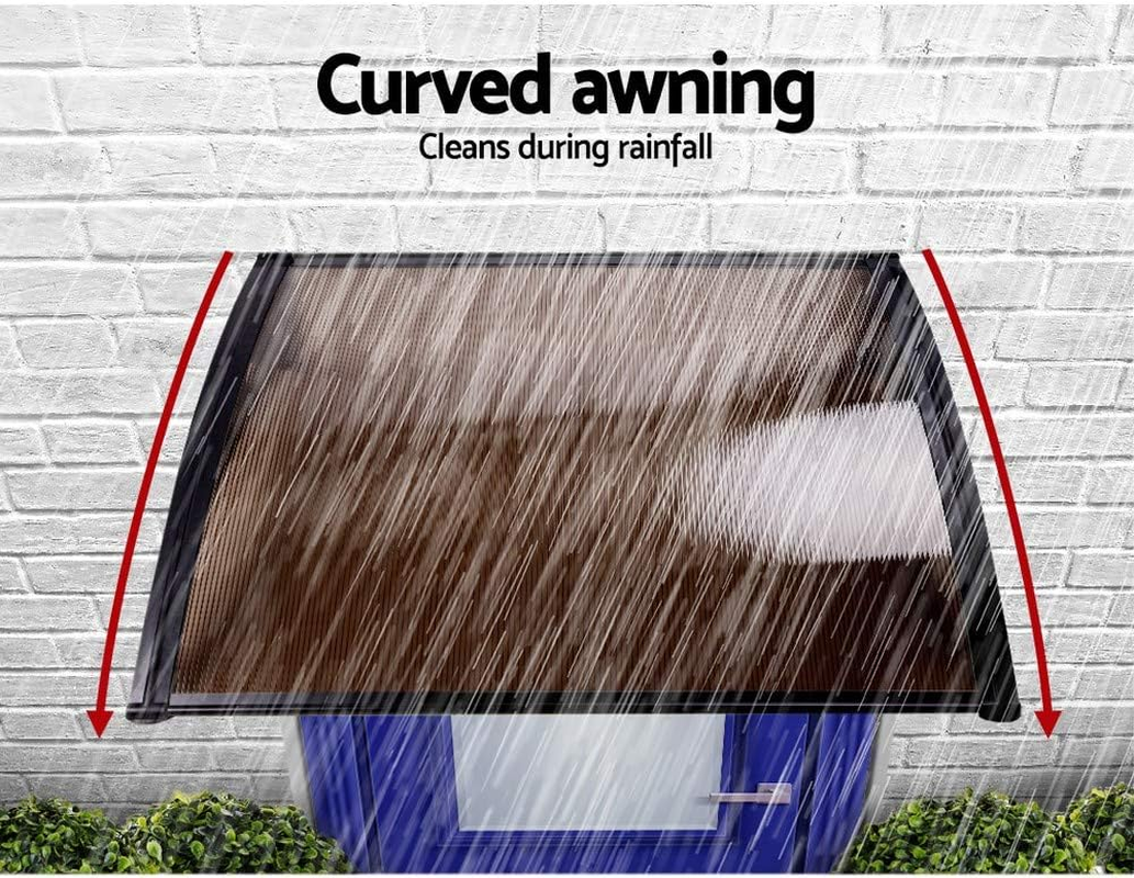 Instahut Window Awning Brown PC Panel with Black Bracket Outdoor Door Canopy Sun Shade Shelter, Patio Terrace Garden Baconly Porch Shield Rain Snow Eaves Cover Protector, 1Mx4M DIY image number 6