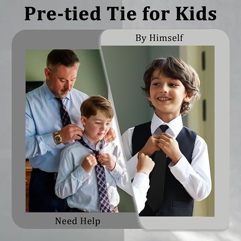 1Pcs Boys Ties Solid Color Boy'S Necktie Pre-Tied Adjustable Neck Strap Tie for Wedding Graduation School Uniforms image number 3