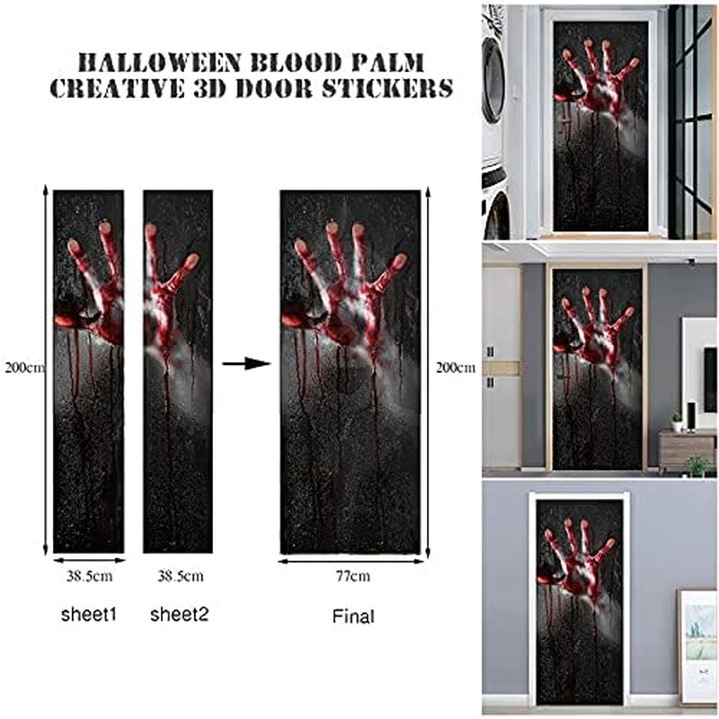 Halloween Decorations, Horror 3D Blood Handprint Door Stickers Bloody Window Decals Waterproof PVC Door Stickers Halloween Party Supplies for Home Decor/1032 image number 4