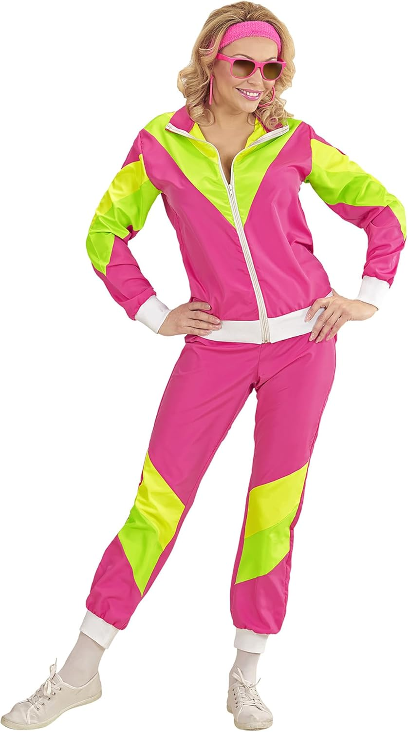WIDMANN 98819 - Adult Costume 80S Tracksuit, Pink/Yellow/Green, XXXL image number 1