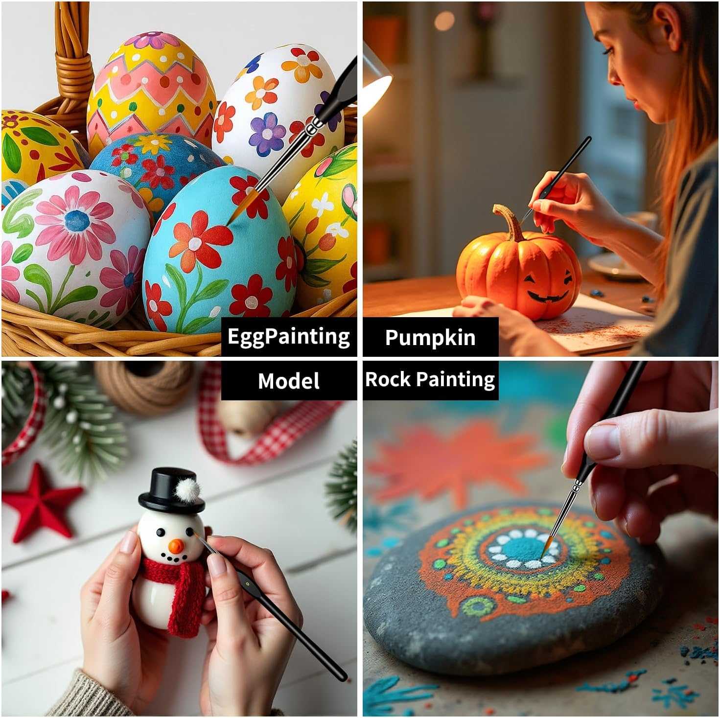 Miniature Paint Brushes Drybrush, 10 Sizes Detail Paint Brush Set, Acrylic Paint Brushes for Oil, Acrylic, Watercolors & Paint by Number, Tabletop, Figurine(Black)