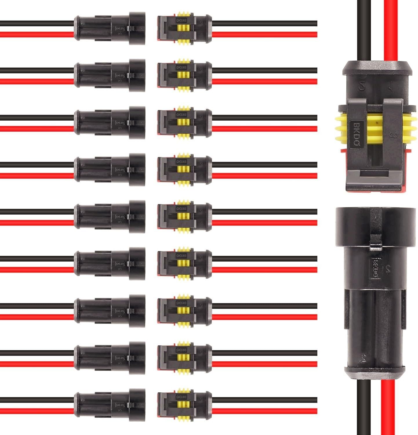 10 Pack 2 Pin Wire Connector,Male and Female Waterproof Connector, Waterproof Wire, Universal for Car Truck, Boat and Other Wire Connection image number 1