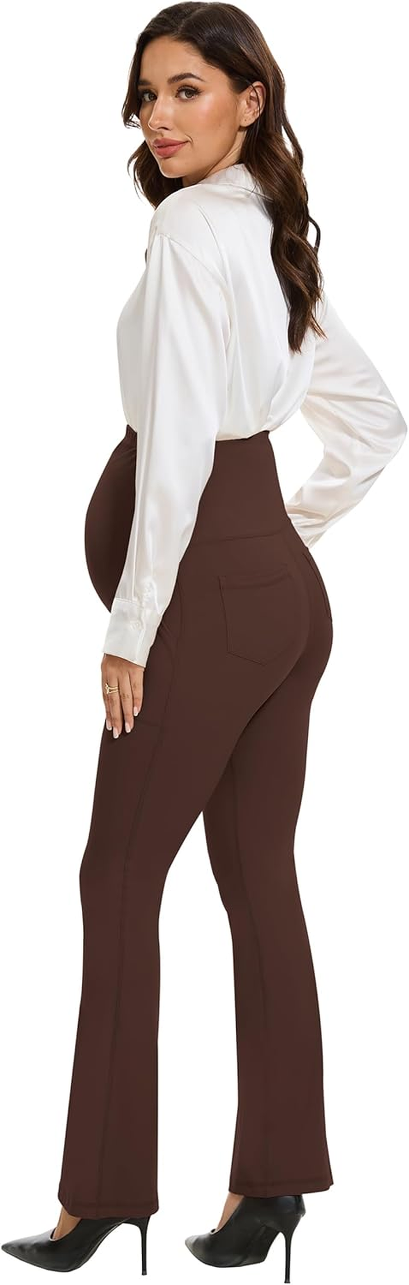 VIMPEP Smooth Feeling Flare Maternity Leggings over the Belly Pregnancy Bootcut Yoga Pants Petite/Regular with Pockets 303