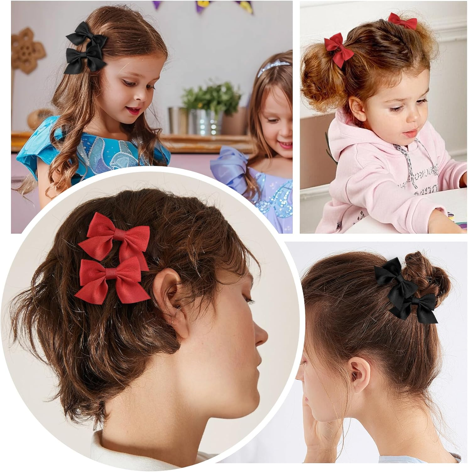 EKIND Girls' Bow Hair Clips Solid, Cute Crocodile Clip Set for Little Girls, Perfect for Daily Wear and Parties (2 Pcs, Black) - Red image number 5