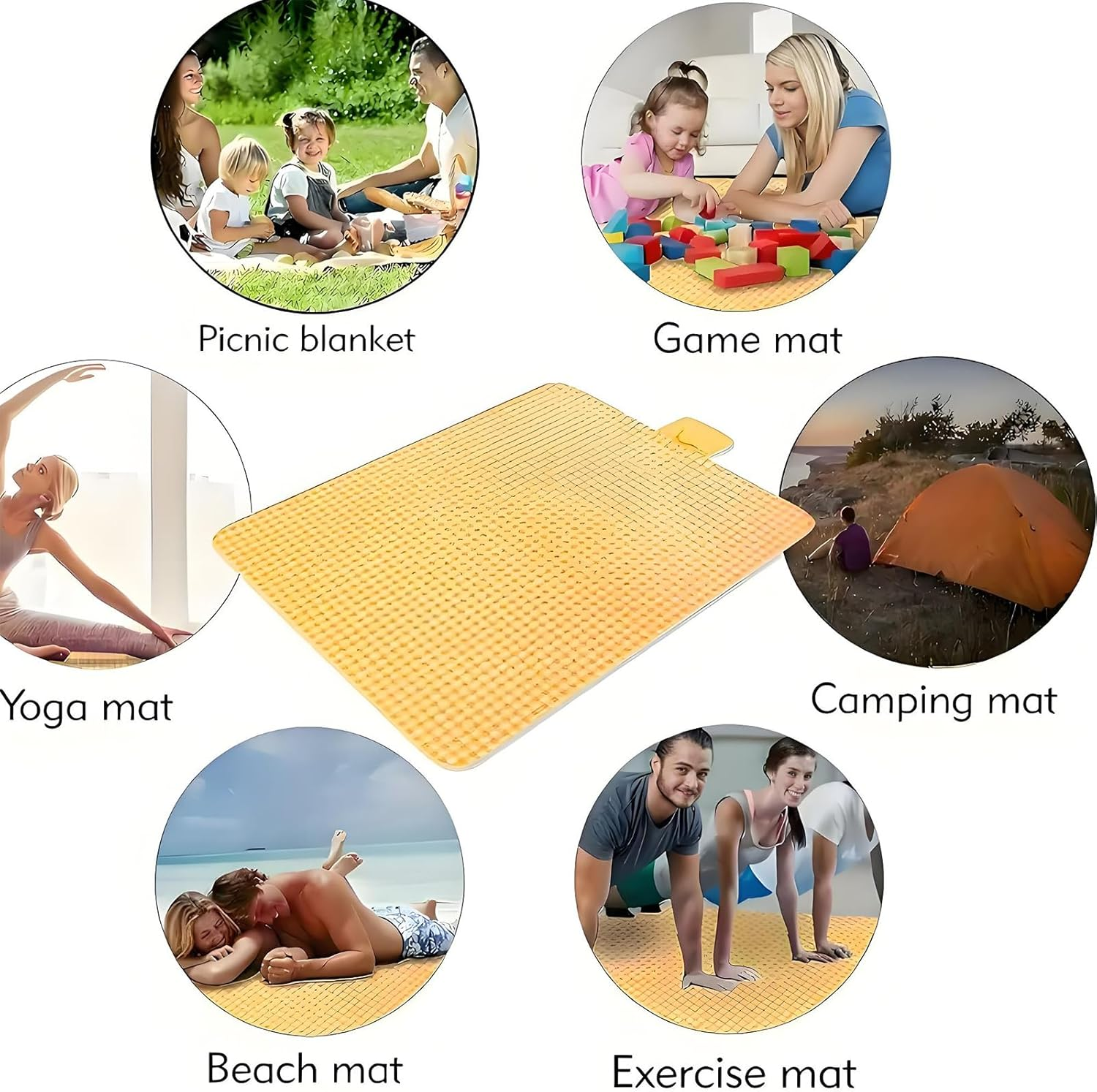 2M X 2M Waterproof Picnic Blanket for Outdoor Camping, Beach Mat with Oxford PE Material - Lightweight, Foldable, Yellow & White Checkered Pattern for Park, Travel, Hiking image number 6