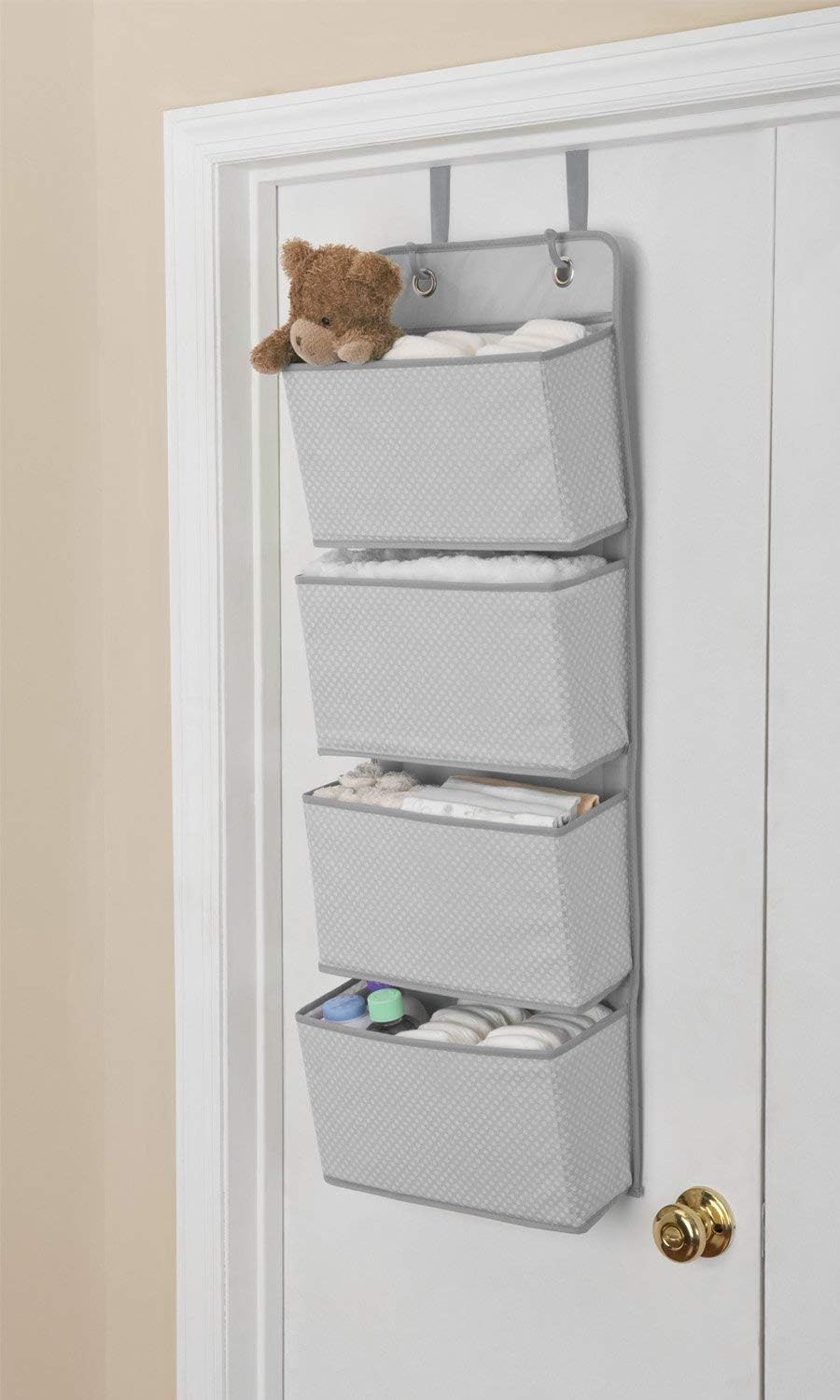 Delta Children 4 Pocket over the Door Hanging Organizer Easy Storage/Organization Solution - Versatile and Accessible in Any Room in the House, Dove Grey, (Pack of 2) image number 6
