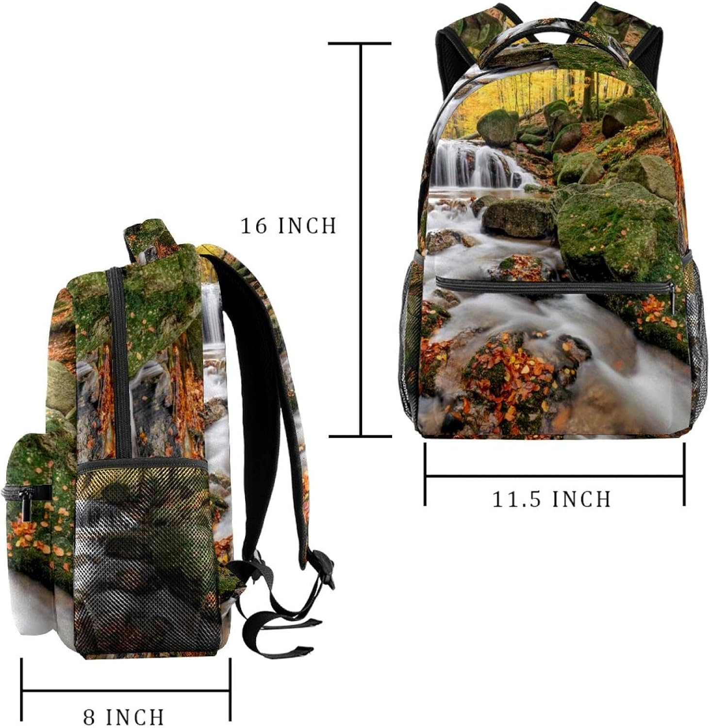 Autumn River Rocks Water Woods Backpack Students Shoulder Bags Travel Bag College School Tote Backpacks image number 2
