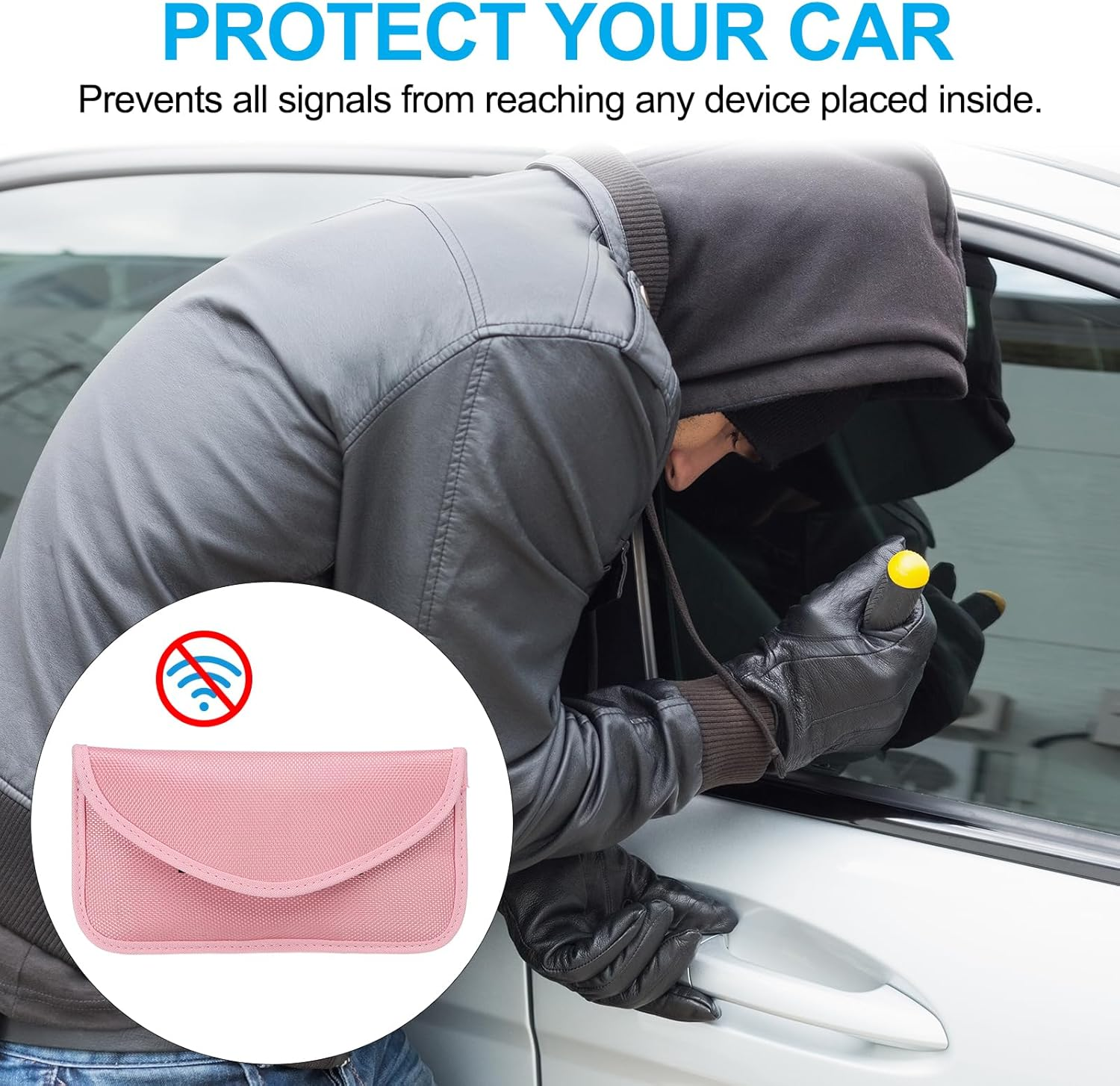 Faraday Bags, 2 Pack 6.5 Inch Signal Blocking Key Pouch Anti-Theft Car Protection Cell Phone RFID GPS Shielding Wallet for Privacy Card Protection, Pink image number 5