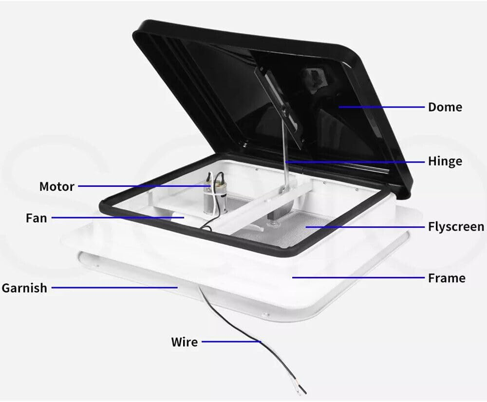 14"X14" RV Roof Vent Fan for RV Bathroom Camper Ceiling 12V RV Fan with 6 Blades image number 4